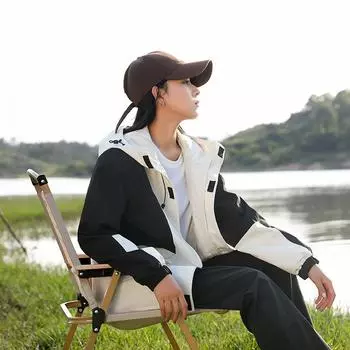 Парная куртка ветрозащитная с карманами для инструментов водонепроницаемая куртка с капюшоном на весну и осень однослойная повседневная куртка для активного отдыха M белый