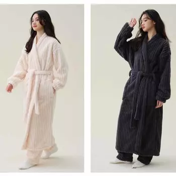 Парная ночная одежда Сексуальные халаты Мужские теплые кимоно Коралловые бархатные утолщенные халаты Длинные брюки Женская зимняя домашняя одежда Пижамы M