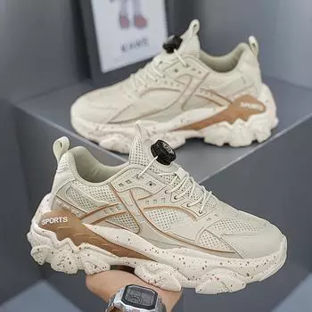 Парная обувь Мужские кроссовки Мужская мужская повседневная обувь Теннисная обувь Роскошные кроссовки для тренировок Беговая обувь без шнурков Модные лоферы Кроссовки для пар 39 бежевый