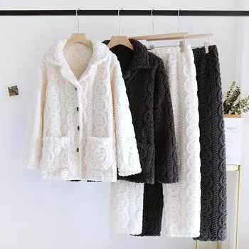 Парная пижама Зимняя толстая флисовая кофта с отворотами из кораллового флиса Пижамы Фланель Мужская Женская Домашняя Одежда Интимное Белье Пижамы M