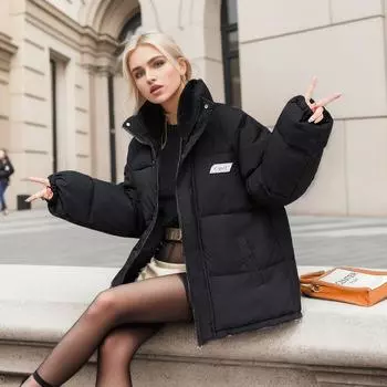 Парная стеганая одежда брендовая гонконгская в стиле большой размер короткая стеганая одежда куртка свободная утолщенная стеганая куртка женская зимняя интернет-знаменитости S чёрный