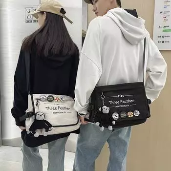 Парная сумка-мессенджер с буквенным принтом, студенческая сумка через плечо, мужская сумка большой вместимости бежевый