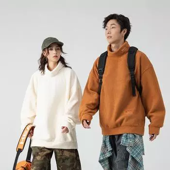 Парная толстовка, мужской пуловер, осень и зима, новый стиль, бархатная утолщенная толстовка, модная брендовая свободная ленивая куртка, защищающая от холода, мужская одежда M
