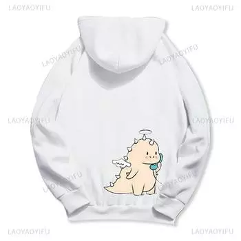 Парная толстовка с принтом динозавра Mr. Mrs. Pocket Print Hoody Casual Matching Newlywyk Thermal Hoodie Y2k Fashion Hoodies S