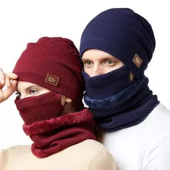 Парная вязаная шапка, кашемировая женская однотонная шапка стек, толстая зимняя шапка с защитой ушей, мужская шапка с рукавами чёрный