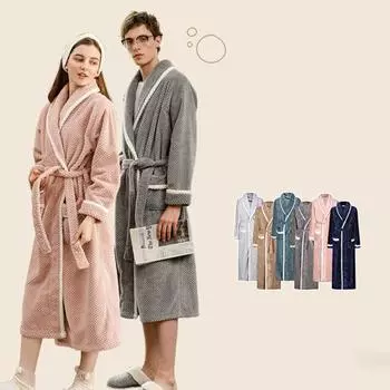 Парная зимняя ночная рубашка из плотной фланели, теплая, регулируемый пояс на шнуровке, однотонная, с витой текстурой, карманы, отличное впитывание воды, женская домашняя одежда для спа-отеля M серый