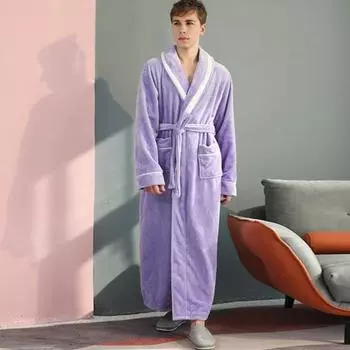 Парная зимняя ночная рубашка из плотной фланели, теплая, с регулируемым поясом на шнуровке, однотонная, с витой текстурой, карманы, отличное впитывание воды, женская домашняя одежда M темно-синий