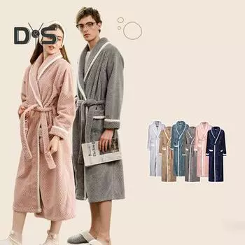 Парная зимняя ночная рубашка из плотной фланели, теплая, регулируемый пояс на шнуровке, однотонная, с витой текстурой, карманы, отличное впитывание воды, женская домашняя одежда для спа-отеля M хаки