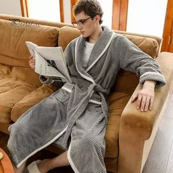Парная зимняя ночная рубашка из плотной фланели, теплая, регулируемый пояс на шнуровке, однотонная, с витой текстурой, карманы, отличное впитывание воды, женская домашняя одежда для спа-отеля M хаки