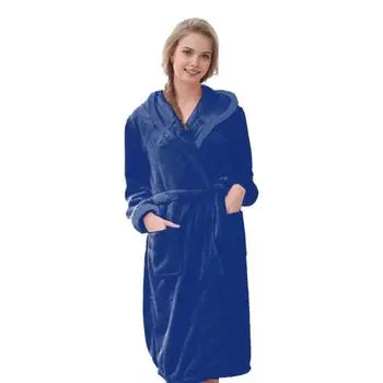 Парная зимняя ночная рубашка из толстого флиса, теплая, со шнуровкой, регулируемым поясом, капюшоном и карманами, отличная впитываемость воды, средней длины, домашняя одежда, спа-отель, халат M розовый