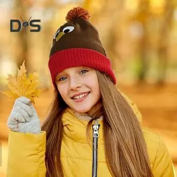 Парная зимняя шапка на День благодарения Шапка из индейки, эластичная толстая унисекс шапка с помпоном, сохраняющая тепло головной убор D