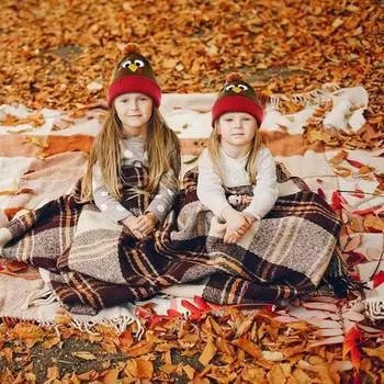 Парная зимняя шапка на День благодарения Шапка из индейки, эластичная, плотная, унисекс, с помпоном D