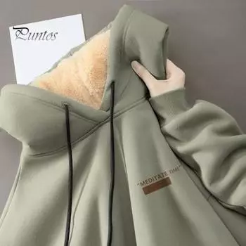 Парная зимняя толстовка с капюшоном на флисовой подкладке с термоизоляцией, однотонная, со шнурком и эластичными манжетами, для женщин и мужчин, осенне-зимний топ XL чёрный