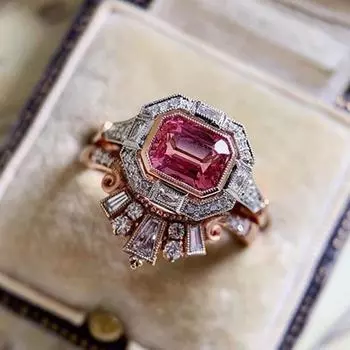 Парное кольцо, кольцо с красным цирконом в стиле ретро, модное кольцо. 10