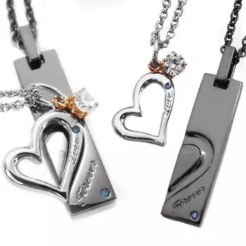 Парное колье Синий бриллиант Серебро 925 Проба Набор Любовь Навсегда Перекрывающиеся Парные Парные Аксессуары недоступны [Закрыть меня] Мужское Женское SN13-125-126
