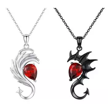 Парное ожерелье «Ангел и дьявол», подвеска «Крылья» со стразами, парные украшения для пар, подарок на День святого Валентина, дни рождения, годовщины, рождественский подарок чёрный/серебряный