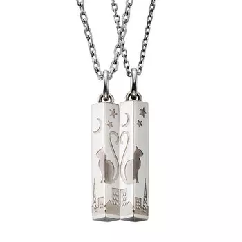 Парное ожерелье из хирургической нержавеющей стали с изображением кошки, луны, звезды, сердца, хвоста, общего сердца, серебра [белый клевер] и 4SUP105SV и 4SUP106SV серебряный