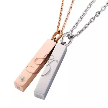 Парное ожерелье из хирургической нержавеющей стали с кубическим цирконием, розовое серебро [Белый клевер] & & 4SUP211GO&4SUP211SV