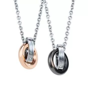 Парное ожерелье из нержавеющей стали с бриллиантами, золото, черный [белый клевер] и 4SUP003GO&4SUP003GU