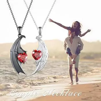 Парное ожерелье с крыльями ангела и дьявола, парное ожерелье с красными перьями и стразами, ювелирные изделия на День святого Валентина, подарки для пар 2pcs