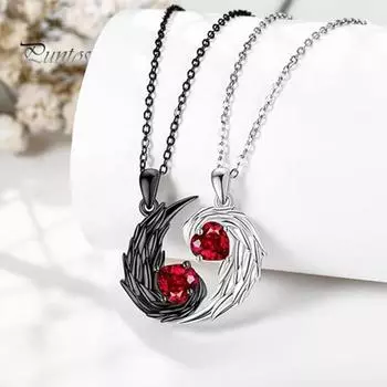 Парное ожерелье с перьями, подвеска в виде пера со стразами, парное ожерелье, украшения на День святого Валентина, подарки для женщин и мужчин чёрный/серебряный