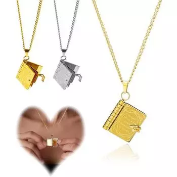 Парное ожерелье, винтажная подвеска в виде книги, подарок на годовщину, подарок для читающего любовника, открывающееся памятное ожерелье в виде бабочки в форме сердца