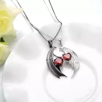 Парное ожерелье Yousheng Angel And Devil Wings с красными перьями и стразами, ювелирные изделия на День святого Валентина, подарки для пар 2pcs