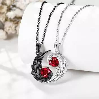 Парное ожерелье Yousheng Feather, подвеска в виде пера из красного горного хрусталя, парное ожерелье, украшения на День святого Валентина, подарки для женщин и мужчин чёрный/серебряный