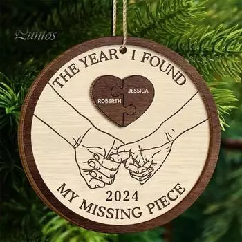 Парное рождественское украшение, двухслойная деревянная подвеска-сувенир для пары, год, когда я нашла свою пропавшую деталь, украшение на годовщину, подарок на День святого Валентина A