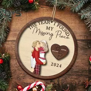 Парное рождественское украшение, двухслойная деревянная подвеска-сувенир для пары, год, когда я нашла свою пропавшую деталь, украшение на годовщину, подарок на День святого Валентина A