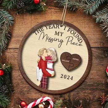 Парное рождественское украшение, двухслойная деревянная подвеска-сувенир для пары, год, когда я нашла свою пропавшую деталь, украшение на годовщину, подарок на День святого Валентина A