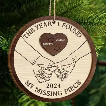 Парное рождественское украшение, двухслойная деревянная подвеска-сувенир для пары, год, когда я нашла свою пропавшую деталь, украшение на годовщину, подарок на День святого Валентина B