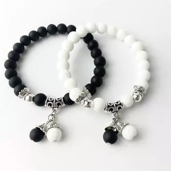 Парные браслеты для женщин и мужчин, одинаковые для влюбленных, бусины из натурального камня, браслет для йоги, подарок на день Святого Валентина, ювелирные изделия чёрный
