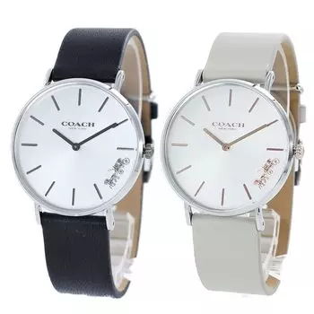 Парные часы COACH Storage Box Perry Matching Same Size Leather Watch Simple Slim Black Gray 1450311514503116 Наручные часы [Coach] [Товар] чёрный