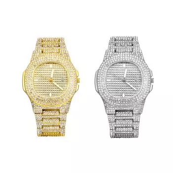 Парные часы Парные часы Блестящие бриллиантовые аналоговые дисплеи Стильный сплав ремень Повседневные деловые серебряные золотые модные часы День рождения Юбилей Белый день