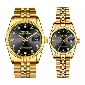 Парные часы Парные часы Парные золотые нержавеющие 3ATM водонепроницаемые стильные аналоговые дисплеи японские кварцевые часы золотые аксессуары для отдыха и бизнеса