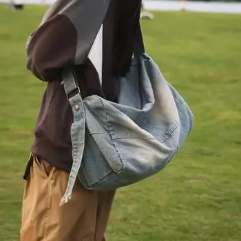 Парные джинсовые сумки через плечо, большая вместимость, универсальная сумка через плечо, сумка на одно плечо, маятниковая мода, ретро, молодежная, стираная, универсальная, оксфорд