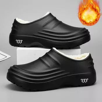 Парные хлопковые тапочки для осени и зимы, с плюшевой изоляцией, водонепроницаемые и толстые подошвы, подходят для мужской и женской хлопковой обуви 36 чёрный