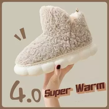 Парные хлопковые тапочки. Плюшевые тапочки с толстой подошвой для домашнего использования. Мужская зимняя хлопковая обувь с высоким берцем, устойчивая к теплу и холоду. 35-36 розовый