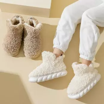 Парные хлопковые тапочки. Плюшевые тапочки с толстой подошвой для домашнего использования. Мужская зимняя хлопковая обувь с высоким берцем, устойчивая к теплу и холоду. 35-36 хаки