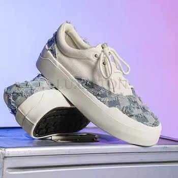 Парные износостойкие туфли из толстой подошвы с низким верхом из парусины, дышащие, удобные, модные, ретро и универсальные, повседневные туфли для сноуборда 35 синий