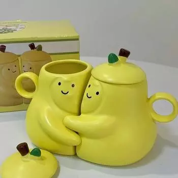 Парные керамические кружки, которые никогда не будут разлучены. Обнимающаяся кружка в форме груши. Кружка для воды, сока, кофе. Подарки на день рождения и день святого Валентина. 401-500ml жёлтый