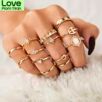 Парные кольца для женщин Anillos Mujer Gold Ring Set Bagues Anillo Bohemian Jewellery Accessories Парные подарки Sygnety Resizable золотой