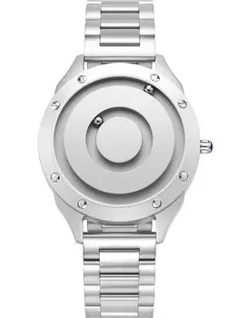 Парные магнитные часы с шарикоподшипником, кварцевые часы, минимализм, повседневные, водонепроницаемые, 36 мм, серебристый циферблат, серебристый браслет из нержавеющей стали [EUTOUR]