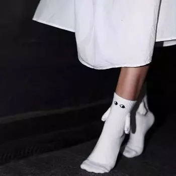 Парные магнитные носки, забавные милые кавайные женские белые носки, хлопковые осенне-зимние носки в стиле хип-хоп, аниме One Size белый