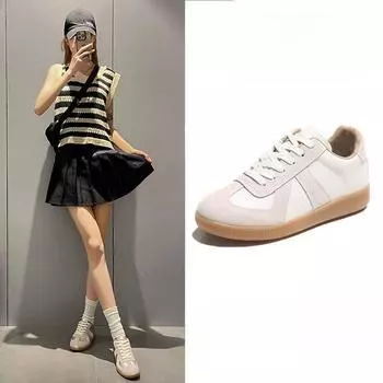 Парные немецкие тренировочные белые туфли Новые нишевые модные повседневные туфли на плоской подошве Ретро легко сочетающиеся туфли для сноуборда Женская обувь 35 бежевый