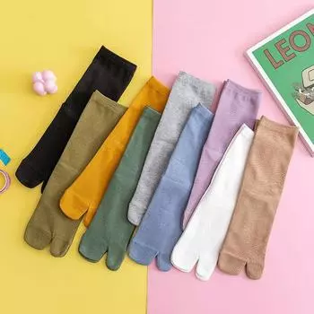 Парные носки Harajuku с раздельным носком, карамельного цвета, носки с двумя пальцами, носки средней длины чёрный