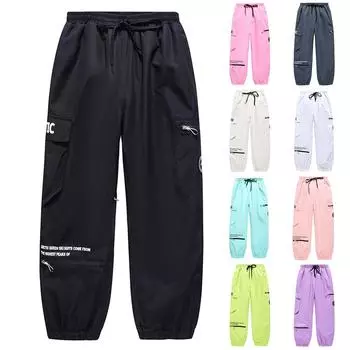 Парные однотонные теплые толстые уличные водонепроницаемые лыжные брюки с карманами L бежевый