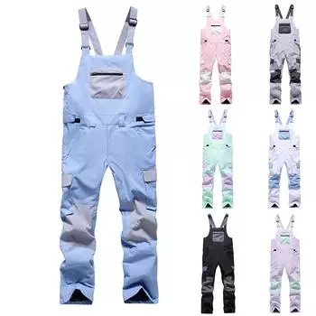 Парные однотонные теплые толстые водонепроницаемые лыжные брюки с карманами на ремне для мужчин и женщин XL