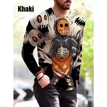 Парные осенние футболки, рождественский топ с круглым вырезом и длинными рукавами, женская и мужская спортивная одежда на Хэллоуин, большие размеры, винтажная футболка с 3D-принтом S